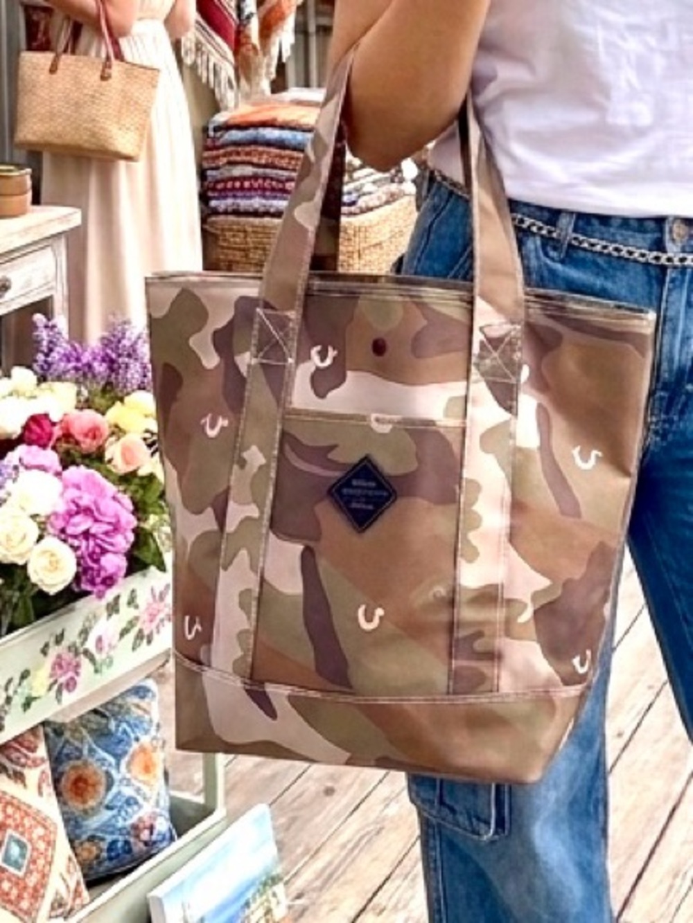 True Religion Dribble Camo Tote Bag. Y2K Utility Streetwear Granola Outdoor Gorp
